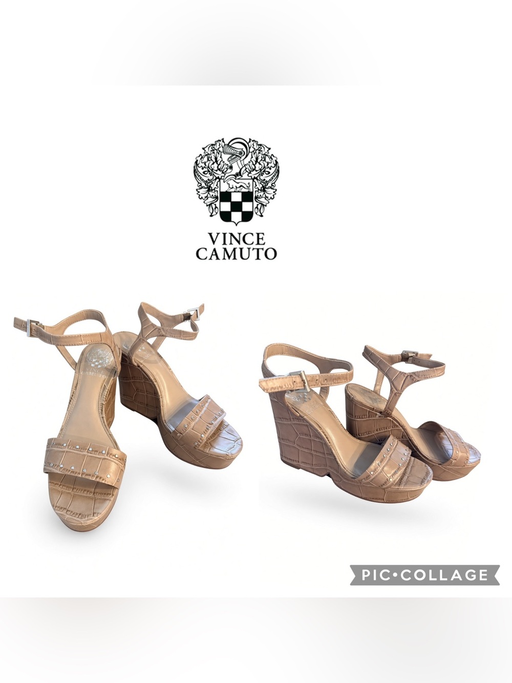 Vince Camuto Tan Croc-Embossed Platform Wedge Sandals